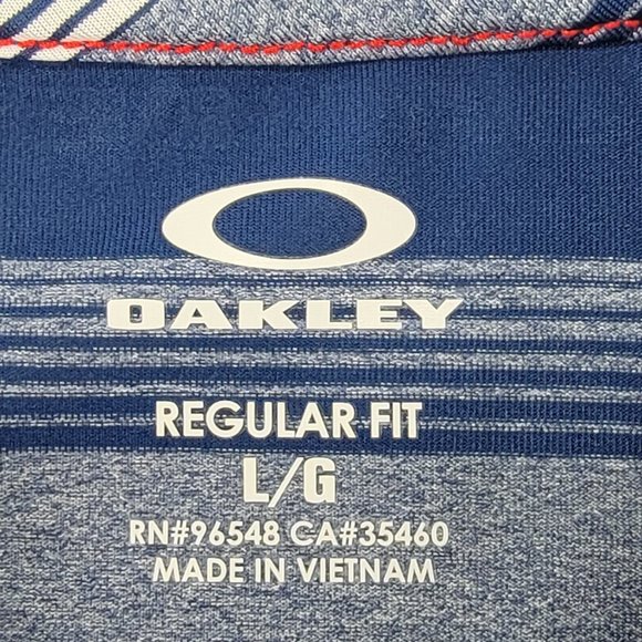 OAKLEY Polo Shirt Men's Large Blue Stripe Short Sleeve Reg. Fit Performance Golf - Picture 5 of 7